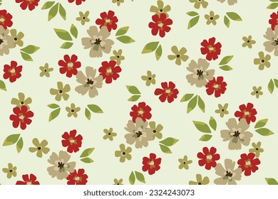 Seamless floral pattern, liberty ditsy print with mini flowers in vintage style. Botanical design, rustic style ornament: small hand drawn flowers, tiny leaves on white background. Vector illustration