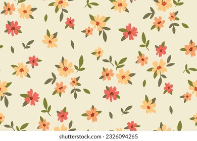 Seamless floral pattern, liberty ditsy print with cute small flora. Pretty botanical design for fabric, textile: tiny hand drawn flowers, leaves, gentle meadow on light background. Vector illustration