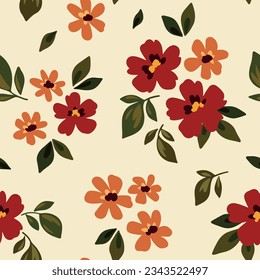 Seamless floral pattern, liberty ditsy print, vintage ornament with plant drawing. Elegant botanical design: hand drawn small flowers, tiny leaves, bouquets on a light background. Vector illustration.