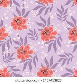 Seamless floral pattern, liberty ditsy print, vintage ornament with plant drawing. Elegant botanical design: hand drawn small flowers, tiny leaves, bouquets on a light background