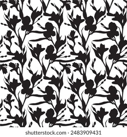 Seamless floral pattern, liberty ditsy print with pretty sketch botany. Artistic botanical design: small hand drawn. Vector illustration in two colors. silhouette flower two color pattern