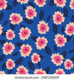 Seamless floral pattern, liberty ditsy print with a delicate vintage motif. Gentle botanical design of fabric, textile: small hand drawn flowers, leaves on a light surface. Vector illustration.