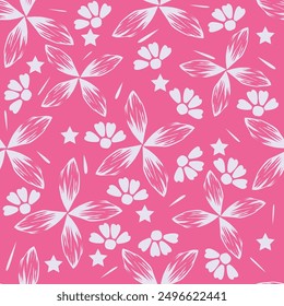 Seamless floral pattern, liberty ditsy print of mini pretty bouquets. Cute botanical design: small hand drawn flowers, tiny leaves in an abstract composition on a light background. Vector illustration
