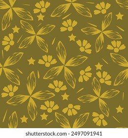 Seamless floral pattern, liberty ditsy print of mini pretty bouquets. Cute botanical design: small hand drawn flowers, tiny leaves in an abstract composition on a light background. Vector illustration