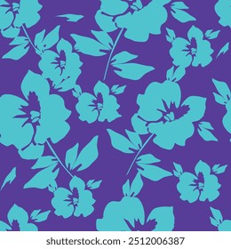 Seamless floral pattern, liberty ditsy print with pretty sketch botany. Artistic botanical design: small hand drawn white flowers, tiny leaves on a blue background. Vector illustration in two colors