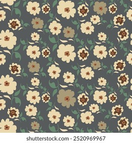 Seamless floral pattern, liberty ditsy print, vintage ornament with plant drawing. Elegant botanical design: hand drawn small flowers, tiny leaves, bouquets on a light background.