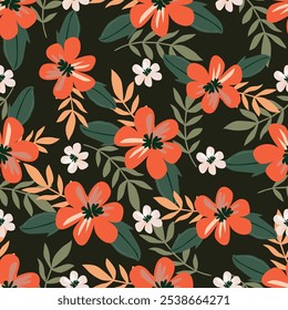 Patrón floral sin fisuras, libertad ditsy impresión, adorno vintage con dibujo de plantas. Diseño botánico elegante: flores Pequeñas dibujadas a mano, hojas diminutas, ramos sobre un fondo claro. Ilustración vectorial.