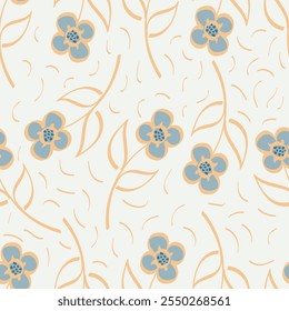 Seamless floral pattern, liberty ditsy print with gently tiny flowers. Cute botanical design, pretty ornament: hand drawn plants, simple small flowers, tiny flowers on a light pink background. Vector