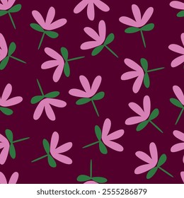 Seamless floral pattern, liberty ditsy with mini daisies in pastel colors. Pretty botanical design for fabric, paper: small hand drawn flowers, tiny leaves on a light background. Vector illustration.