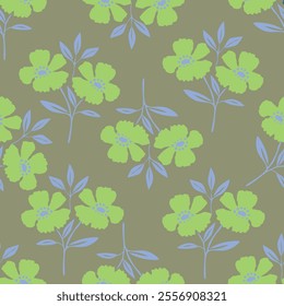 Seamless floral pattern, liberty ditsy with mini daisies in pastel colors. Pretty botanical design for fabric, paper: small hand drawn flowers, tiny leaves on a light background. Vector illustration.