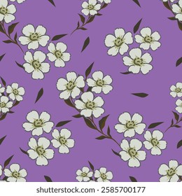 Seamless floral pattern, liberty ditsy print with a delicate spring motif. Cute botanical design: small hand drawn flowers, tiny leaves, simple plants