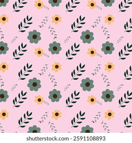 Seamless floral pattern liberty ditsy print with small sunflowers on a gray surface Vector