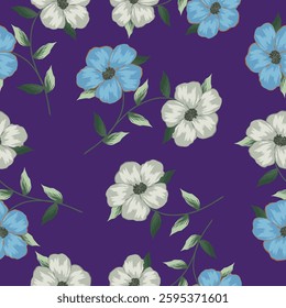 Seamless floral pattern, liberty ditsy print with a delicate spring motif. Cute botanical design: small hand drawn flowers, tiny leaves, simple plants on a white background. Vector illustration.