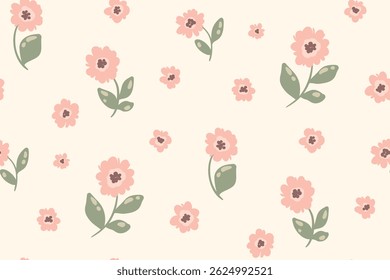 Seamless floral pattern, liberty ditsy print with simple cute flowers. Pretty botanical design in pastel colors. Tiny hand drawn flowers, small leaves abstract. Vector illustration.