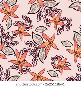 Seamless floral pattern, liberty ditsy print, nature ornament in a romantic motif. Cute botanical design, delicate flower wallpaper: hand drawn small pink flowers on white. Vector illustration