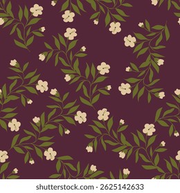 Seamless floral pattern, liberty ditsy print, nature ornament in a romantic motif. Cute botanical design, delicate flower wallpaper: hand drawn small pink flowers on white. Vector illustration