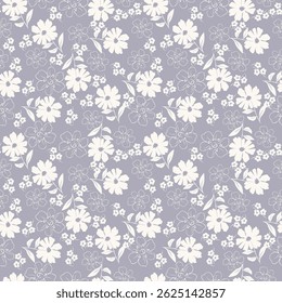 Padrão floral perfeito, impressão de liberdade, ornamento da natureza em um motivo romântico. Design botânico bonito, papel de parede flor delicada: desenhado à mão pequenas flores rosa no branco. Ilustração vetorial