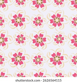 Seamless floral pattern, liberty ditsy print with cute large botany in retro folk style. Beautiful botanical design of hand drawn wild plants: flowers, leaves on black background. Vector illustration