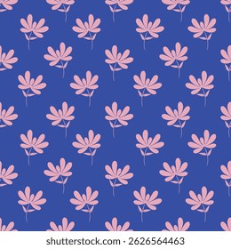 Seamless floral pattern, liberty ditsy print with cute large botany in retro folk style. Beautiful botanical design of hand drawn wild plants: flowers, leaves on black background. Vector illustration