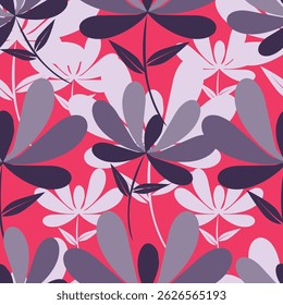 Seamless floral pattern, liberty ditsy print with cute large botany in retro folk style. Beautiful botanical design of hand drawn wild plants: flowers, leaves on black background. Vector illustration