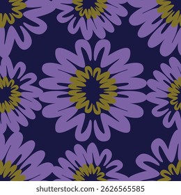 Seamless floral pattern, liberty ditsy print with cute large botany in retro folk style. Beautiful botanical design of hand drawn wild plants: flowers, leaves on black background. Vector illustration