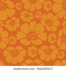 Seamless floral pattern, liberty ditsy print with cute large botany in retro folk style. Beautiful botanical design of hand drawn wild plants: flowers, leaves on black background. Vector illustration