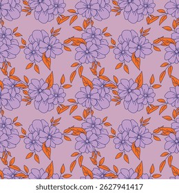 Seamless floral pattern, liberty ditsy print, nature ornament in a romantic motif. Cute botanical design, delicate flower wallpaper: hand drawn small pink flowers on white. Vector illustration