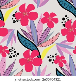 Seamless floral pattern, liberty ditsy print with small delicate plants. Pretty botanical design of hand drawn little bouquets, simple white flowers, tiny leaves on blue field. Vector illustration
