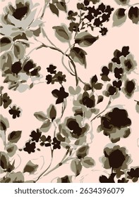 Seamless floral pattern, liberty ditsy print, abstract ornament of simple hand drawn plants. Cute botanical design in folk motif: small daisy flowers, tiny leaves, bouquets. 