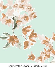 Seamless floral pattern, liberty ditsy print, abstract ornament of simple hand drawn plants. Cute botanical design in folk motif: small daisy flowers, tiny leaves, bouquets. 