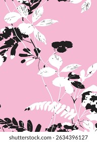 Seamless floral pattern, liberty ditsy print, abstract ornament of simple hand drawn plants. Cute botanical design in folk motif: small daisy flowers, tiny leaves, bouquets. 