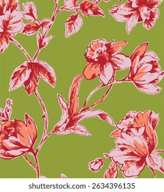 Seamless floral pattern, liberty ditsy print, abstract ornament of simple hand drawn plants. Cute botanical design in folk motif: small daisy flowers, tiny leaves, bouquets. 