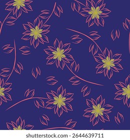 Seamless floral pattern, liberty ditsy with mini daisies in pastel colors. Pretty botanical design for fabric, paper: small hand drawn flowers, tiny leaves on a light background. Vector illustration