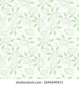 Padrão floral contínuo, liberdade ditsy com mini margaridas em cores pastel. Design botânico bonito para tecido, papel: pequenas flores desenhadas à mão, folhas minúsculas em um fundo claro. Ilustração vetorial