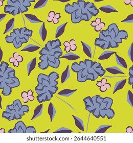 Seamless floral pattern, liberty ditsy with mini daisies in pastel colors. Pretty botanical design for fabric, paper: small hand drawn flowers, tiny leaves on a light background. Vector illustration