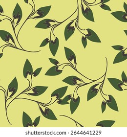 Padrão floral contínuo, liberdade ditsy com mini margaridas em cores pastel. Design botânico bonito para tecido, papel: pequenas flores desenhadas à mão, folhas minúsculas em um fundo claro. Ilustração vetorial