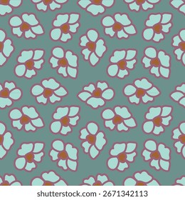 Patrón floral sin fisuras, impresión ditsy de la libertad con la botánica Grande linda en estilo popular retro. Hermoso diseño botánico de plantas silvestres dibujadas a mano: flores, hojas sobre fondo negro. Ilustración vectorial