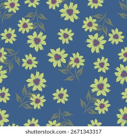 Padrão floral contínuo, liberdade ditsy impressão com grande botânica bonito no estilo folk retro. Belo desenho botânico de plantas selvagens desenhadas à mão: flores, folhas no fundo preto. Ilustração vetorial