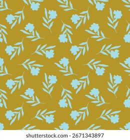 Seamless floral pattern, liberty ditsy print with cute large botany in retro folk style. Beautiful botanical design of hand drawn wild plants: flowers, leaves on black background. Vector illustration