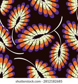 Seamless floral pattern, liberty ditsy print in a simple vintage motif. Botanical design of hand drawn red flowers, small green leaves, tiny garden plants on a dark background. Vector illustration