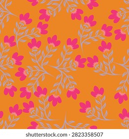 Seamless floral pattern, liberty ditsy print of mini plants in delicate pastel colors. Cute botanical design of tiny hand-drawn flowers and small leaves. Simple romantic pattern. Vector illustration