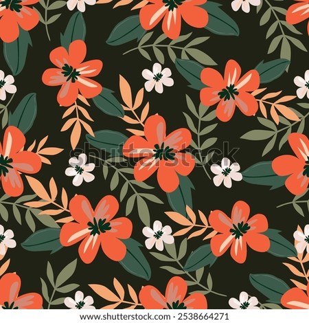 Seamless floral pattern, liberty ditsy print, vintage ornament with plant drawing. Elegant botanical design: hand drawn small flowers, tiny leaves, bouquets on a light background. Vector illustration.