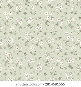 Seamless floral pattern, liberty flower pattern, ditsy flowers with tiny floral ornaments on light background. small hand drawn, surface pattern design for fabric, textile, fashion print , wrapping paper, decor, wallpaper and background. Vector Illustration