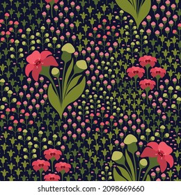 Seamless Floral Pattern. Liberty Style Repeating Tile of Sandalwood Flowers, Leaves, Buds. Vector Floral Background for Textile, Wallpaper, Upholstery. Trendy Print for Decoupage, Scrapbook, Giftwrap