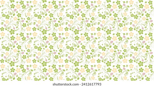 seamless floral pattern. Liberty-style background of small colorful flowers. Small flowers are scattered over a white background. Stock vector for printing on surfaces. Abstract flowers.