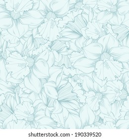Seamless floral pattern of light blue daffodils