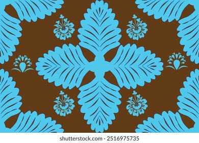 Patrón floral sin fisuras con tono de color azul claro y gris, enfocando una gran flor en el centro 