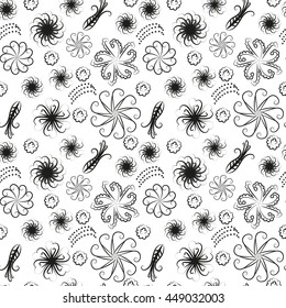 Seamless floral pattern. Light colors on a dark background. Vintage
