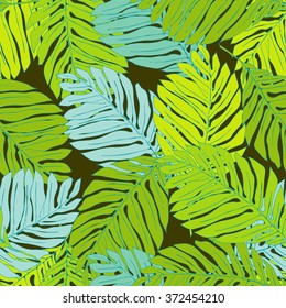 Seamless floral pattern with light green and light blue leaves