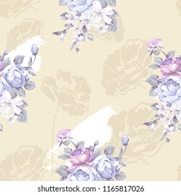 Seamless floral pattern with light peony